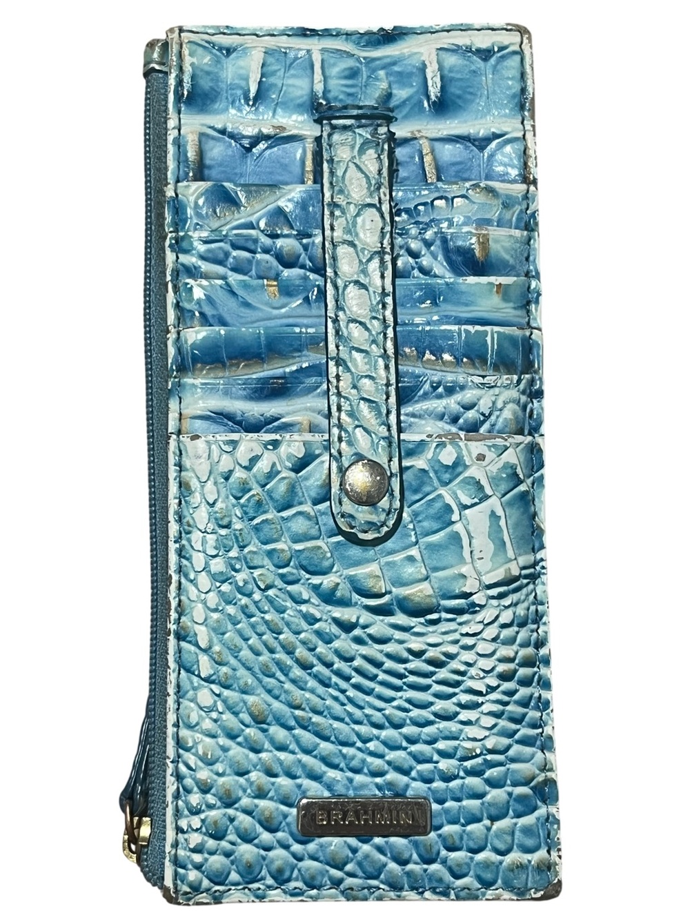 Brahmin Blue Leather Croc Embossed ID Card Holder Wallet